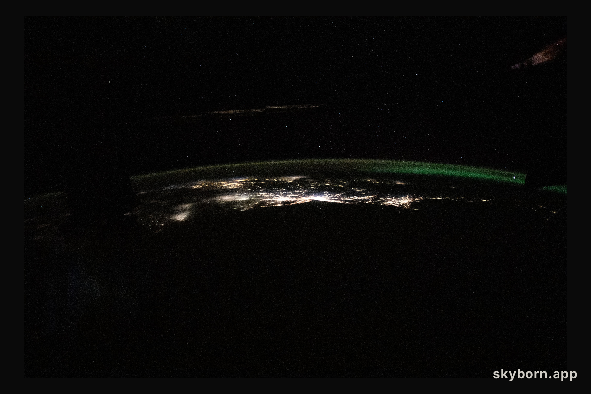 The photograph from the International Space Station looks back toward the northeast Atlantic coast of the United States