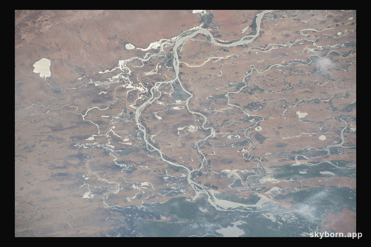 The Niger River flows through Mali creating an inland delta in this photograph from the International Space Station