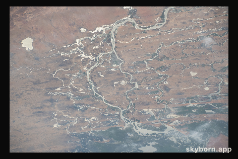 The Niger River flows through Mali creating an inland delta in this photograph from the International Space Station
