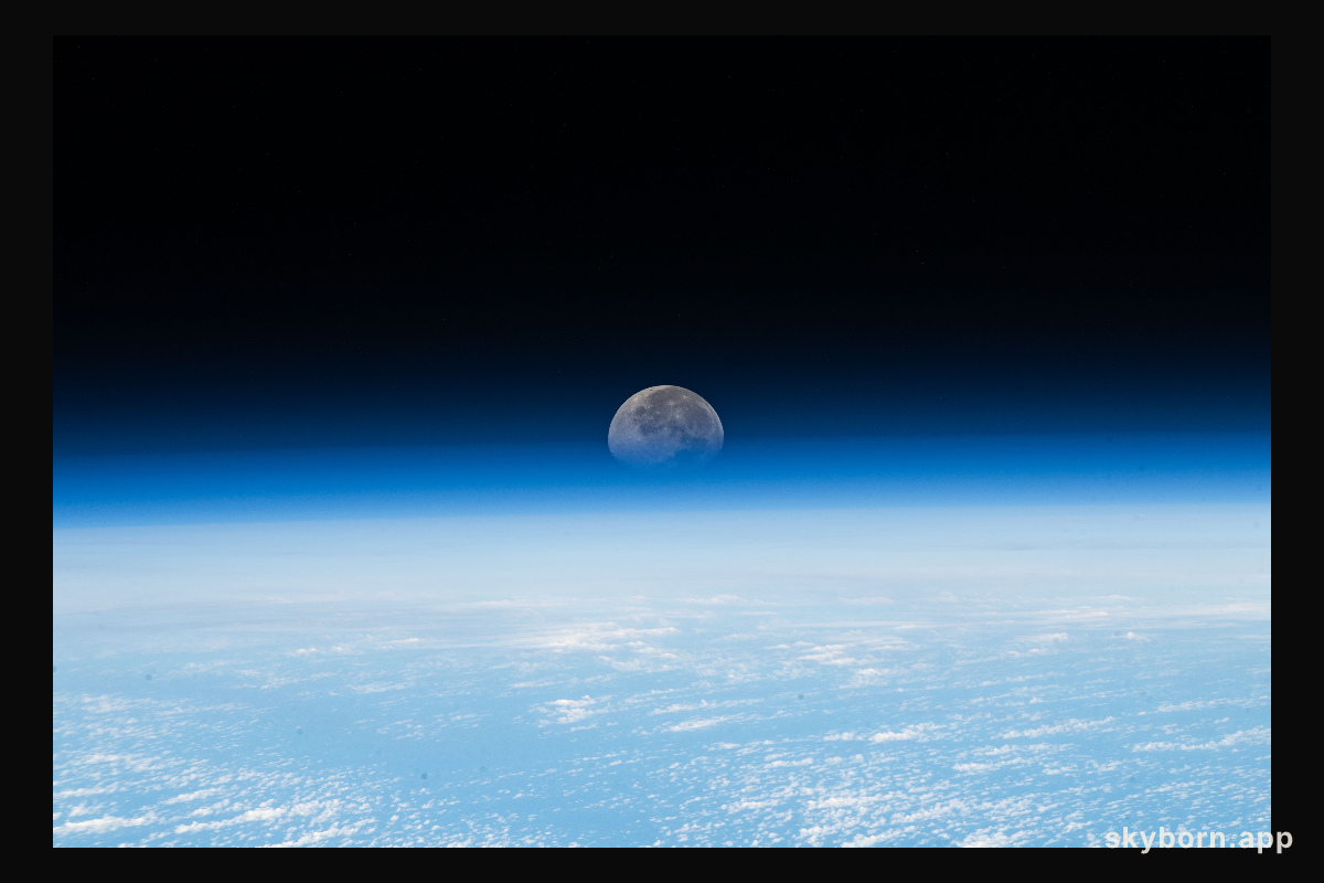 Earth's atmosphere refract's the Moon's light as it sets below the horizon in this photograph from the International