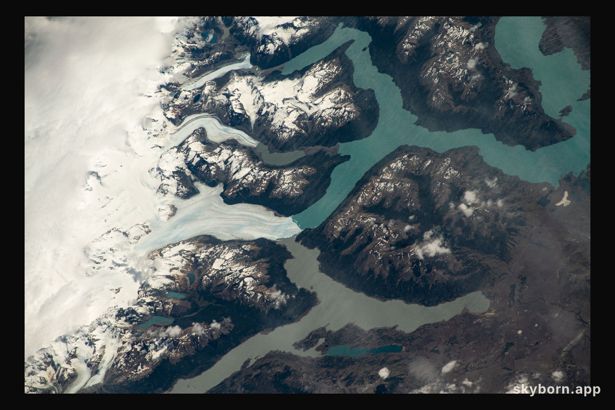 Glaciers in the southern Andes emptying into Lago Argentino are pictured from the International Space Station as it