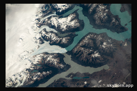 Glaciers in the southern Andes emptying into Lago Argentino are pictured from the International Space Station as it