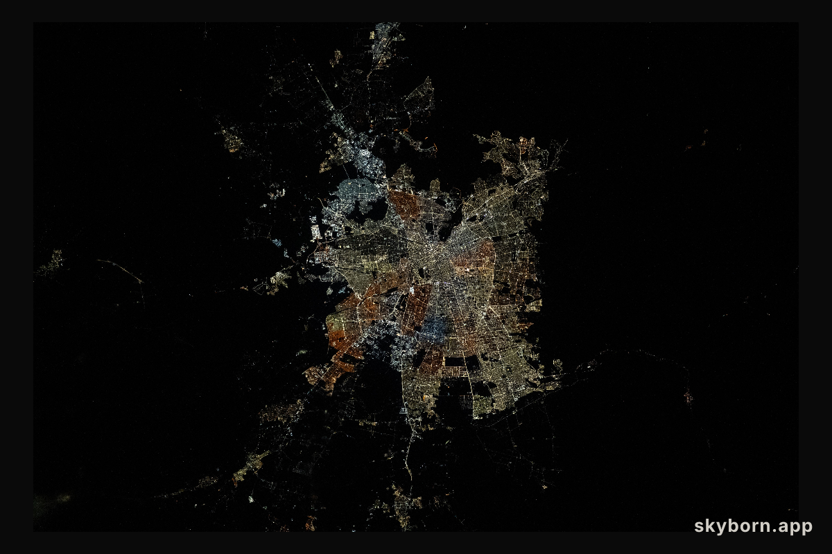 The nighttime hues of the city lights of Santiago, Chile, the South American nation's capital and largest city, are