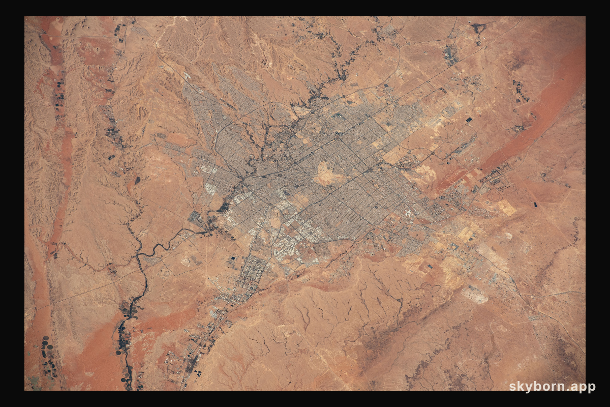 Riyadh, the capital and largest city in the desert nation of Saudi Arabia, is pictured fom the International Space