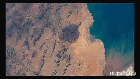 The Pinacate Peaks (at center), a group of volcanic peaks in the Mexican state of Sonora just north of the Gulf