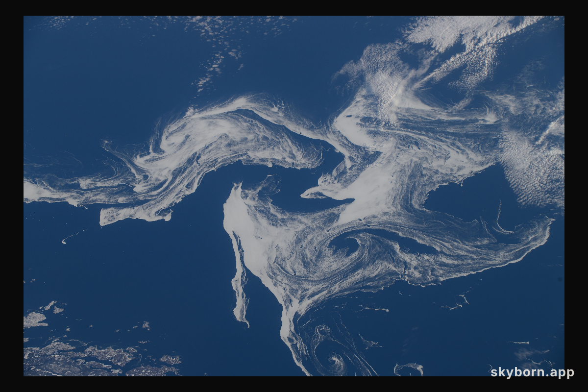 Sea ice swirls in the North Atlantic Ocean