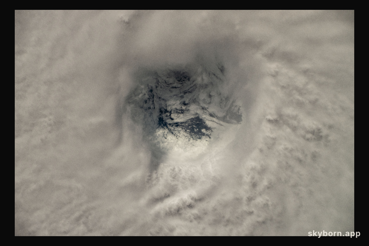 The eye of Hurricane Beryl, a Category 4 storm off the coast of Grenada in the Caribbean Sea, is pictured
