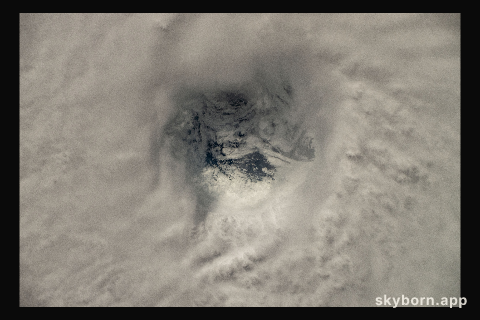 The eye of Hurricane Beryl, a Category 4 storm off the coast of Grenada in the Caribbean Sea, is pictured