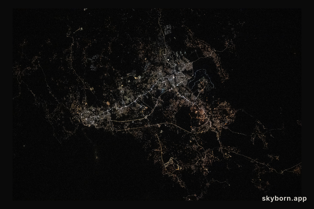 City lights illuminate the cities of Abha, Khamis Mushait, and Ahad Rafidah in Saudi Arabia
