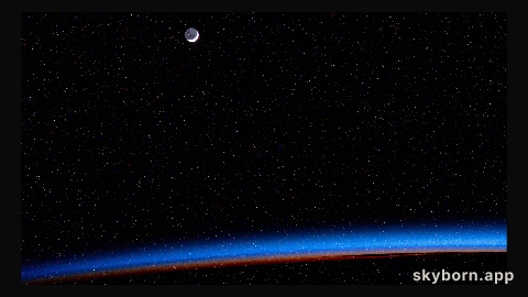 The waning crescent Moon above Earth's horizon