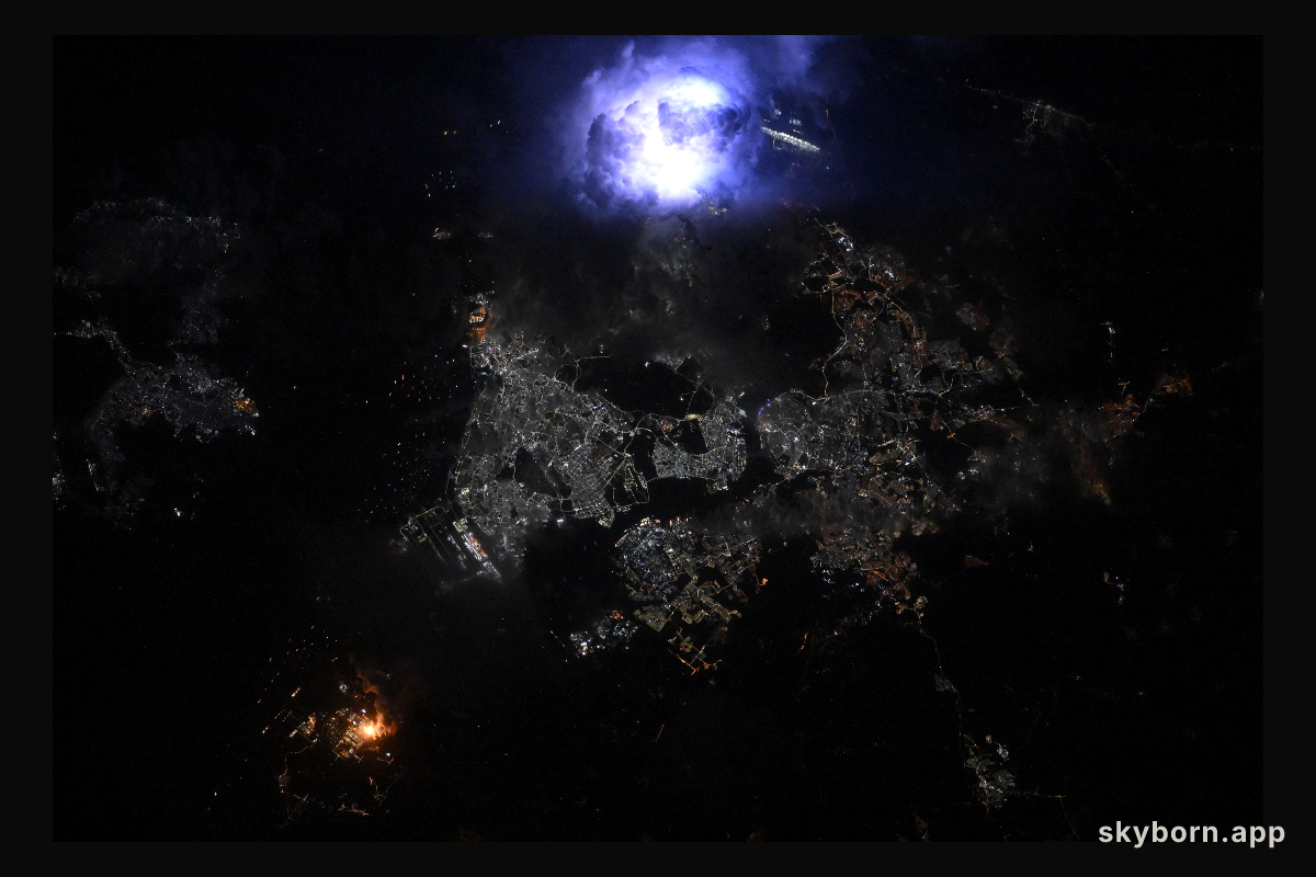 Lightning strikes over the Southeast Asian city-state of Singapore