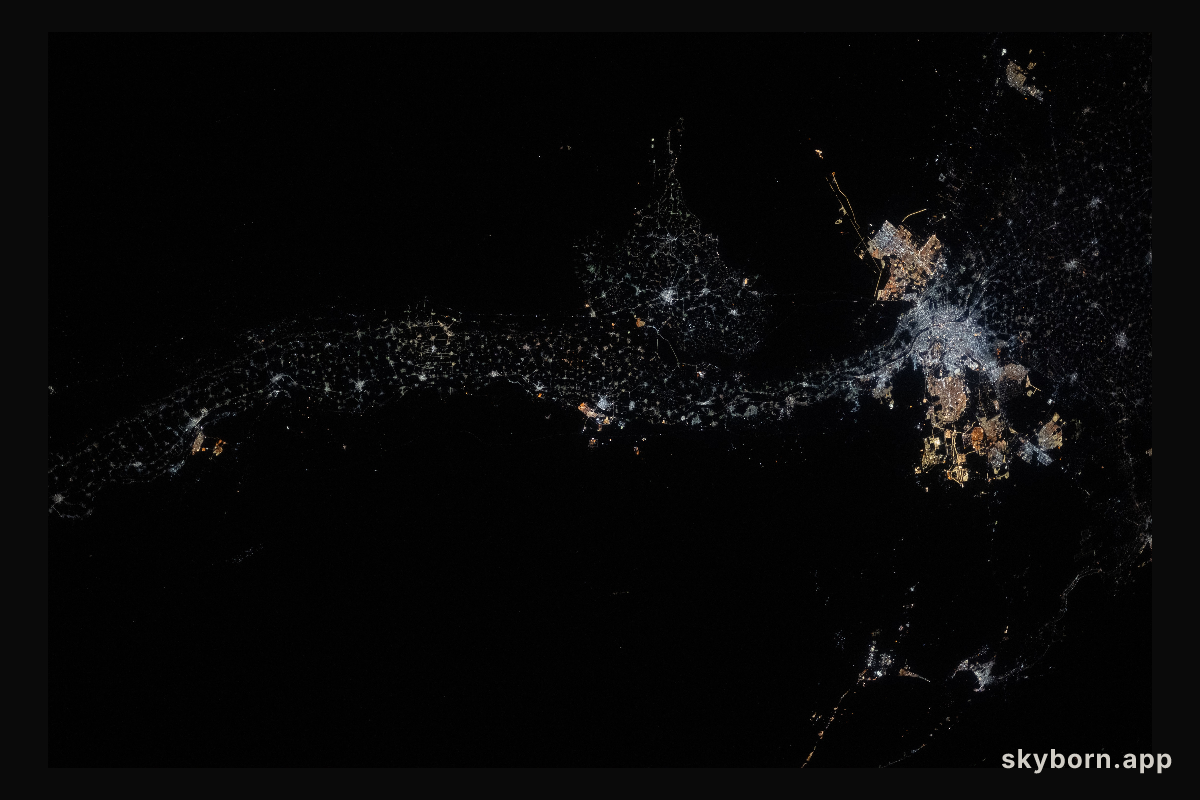 Egypt’s Nile River stretches is pictured at night from the International Space Station