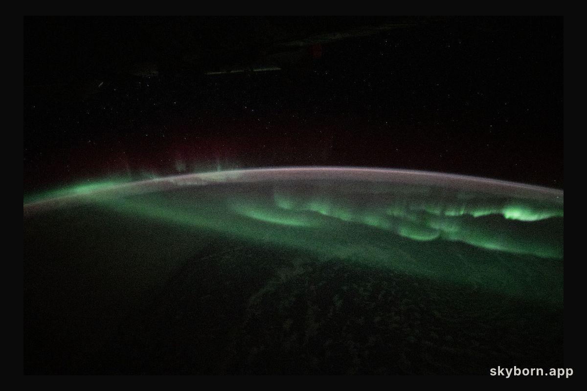 The aurora australis appears above the Indian Ocean southwest of Australia