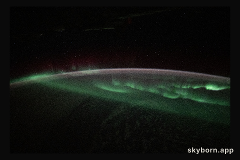 The aurora australis appears above the Indian Ocean southwest of Australia