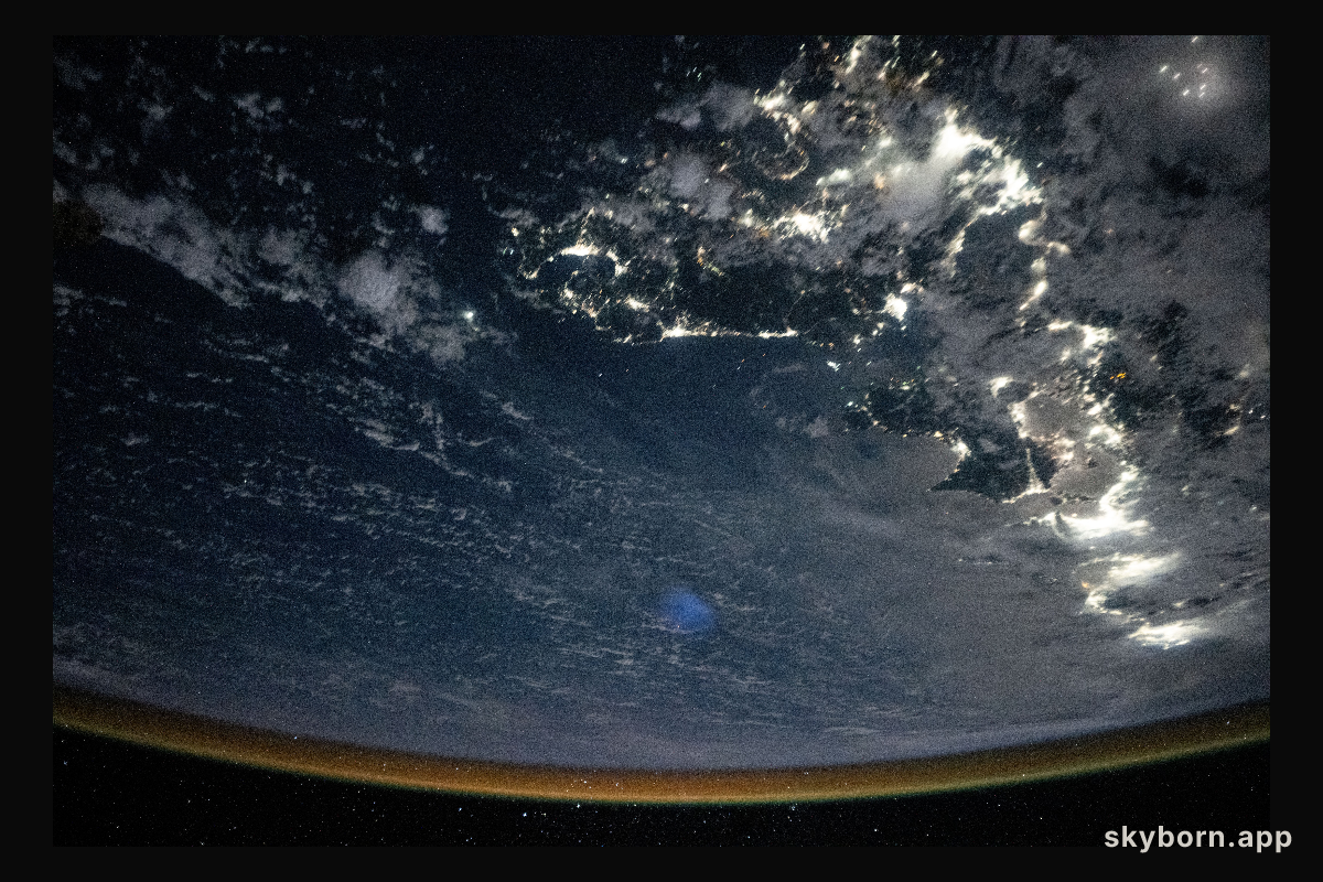 City lights outline southern Japan from Fukuoka to Tokyo
