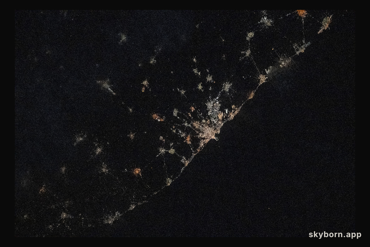 The city lights of Bari, Italy, and its surrounding suburbs