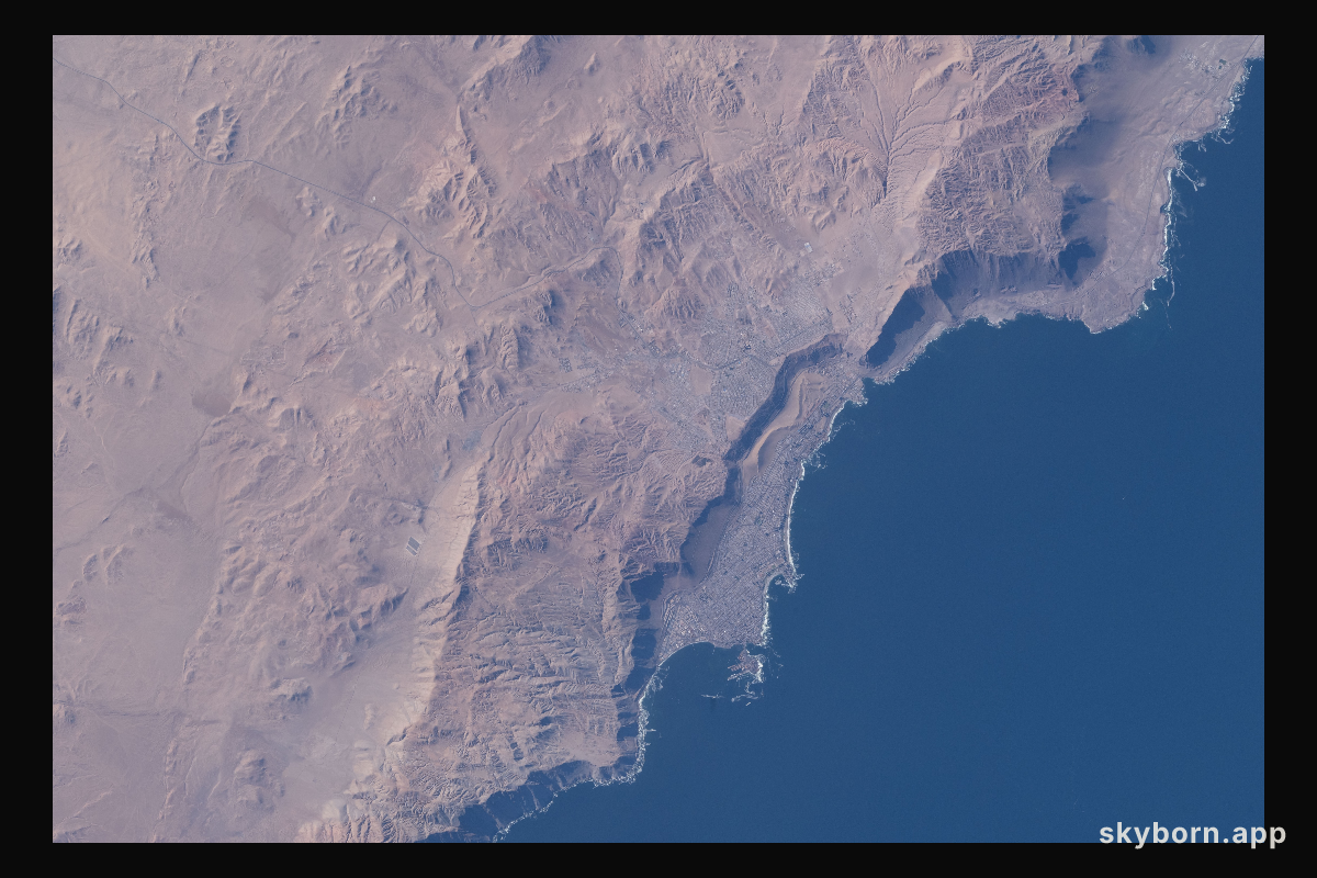 Iquique, Chile, at the base of a steep coastal slope just west of the Atacama Desert