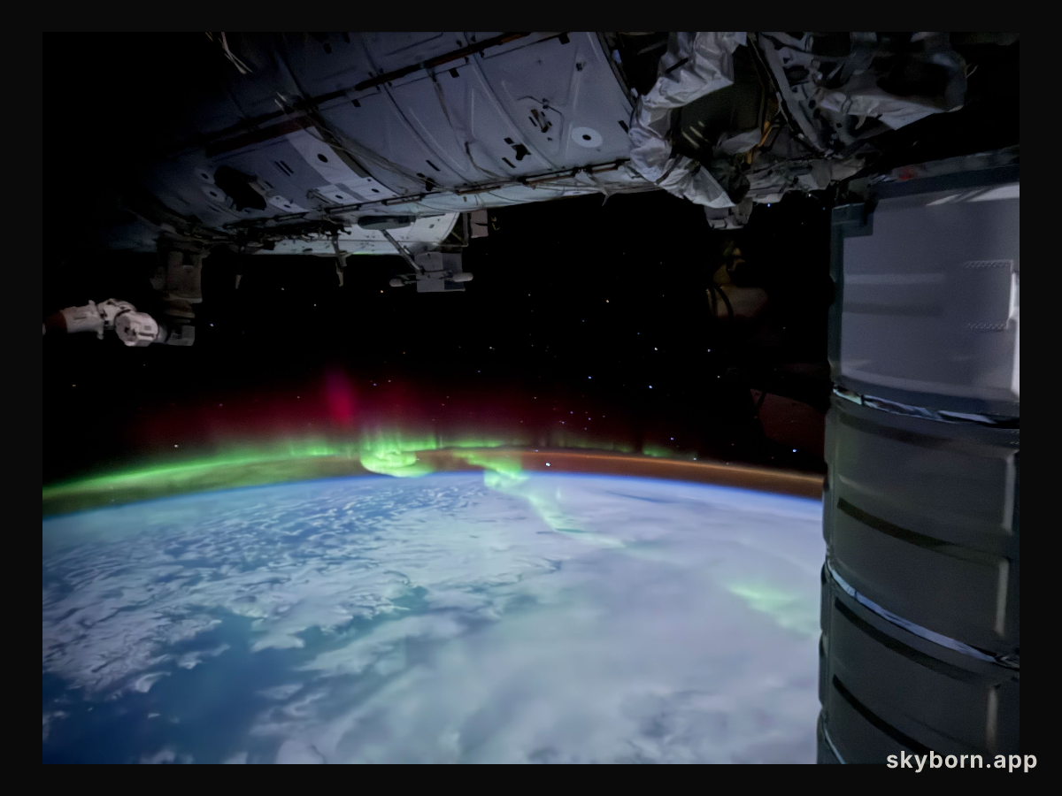 The aurora australis streams across the southern Indian Ocean