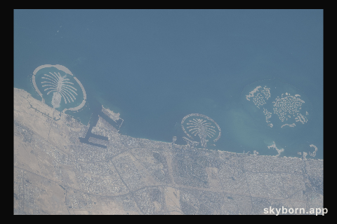 Dubai's coastline with the famous Palm Isles and The World Islands